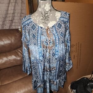 Style & Co. Blue and Brown Patterned Tunic